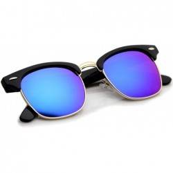 Oversized Half Frame Semi-Rimless Horn Rimmed Sunglasses - Black-gold / Green-blue Mirror - CC11AZY4IZZ $10.81