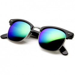 Oversized Half Frame Semi-Rimless Horn Rimmed Sunglasses - Black-gold / Green-blue Mirror - CC11AZY4IZZ $10.81