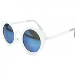 Round Milo" Women's Designer Retro Round Cateye Sunglasses with Mirror Lens - White W/ Blue Lens - C312H56NDIT $11.24