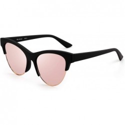 Cat Eye Vintage Cat Eye Sunglasses for Women Half Frame Mirror Lens - Matte Black Frame / Mirror Pink Lens - CE18UQT6NSH $26.28