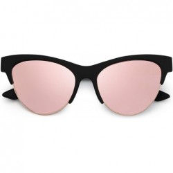 Cat Eye Vintage Cat Eye Sunglasses for Women Half Frame Mirror Lens - Matte Black Frame / Mirror Pink Lens - CE18UQT6NSH $10.58