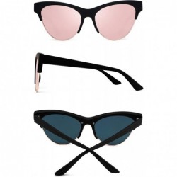 Cat Eye Vintage Cat Eye Sunglasses for Women Half Frame Mirror Lens - Matte Black Frame / Mirror Pink Lens - CE18UQT6NSH $10.58