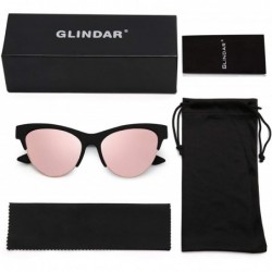 Cat Eye Vintage Cat Eye Sunglasses for Women Half Frame Mirror Lens - Matte Black Frame / Mirror Pink Lens - CE18UQT6NSH $10.58