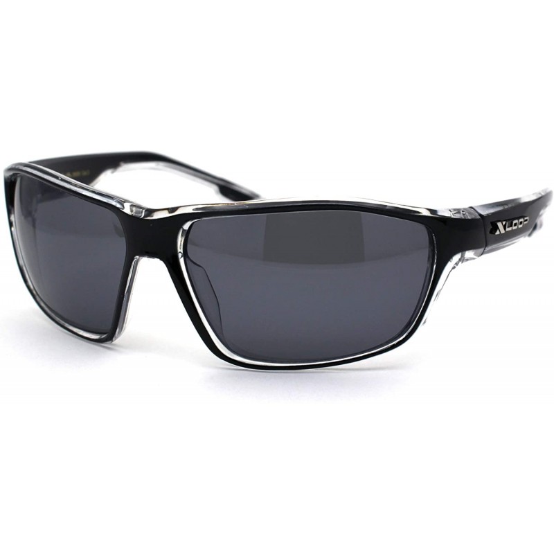 Sport Xloop Mens 2 Tone Plastic Rectangular Sport Warp Sunglasses - Clear Black Black - CB1966KLCXD $14.04