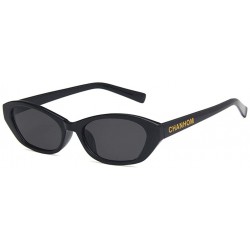Oval Unisex Sunglasses Retro Bright Black Grey Drive Holiday Oval Non-Polarized UV400 - Bright Black Grey - CG18RLRSEND $17.47