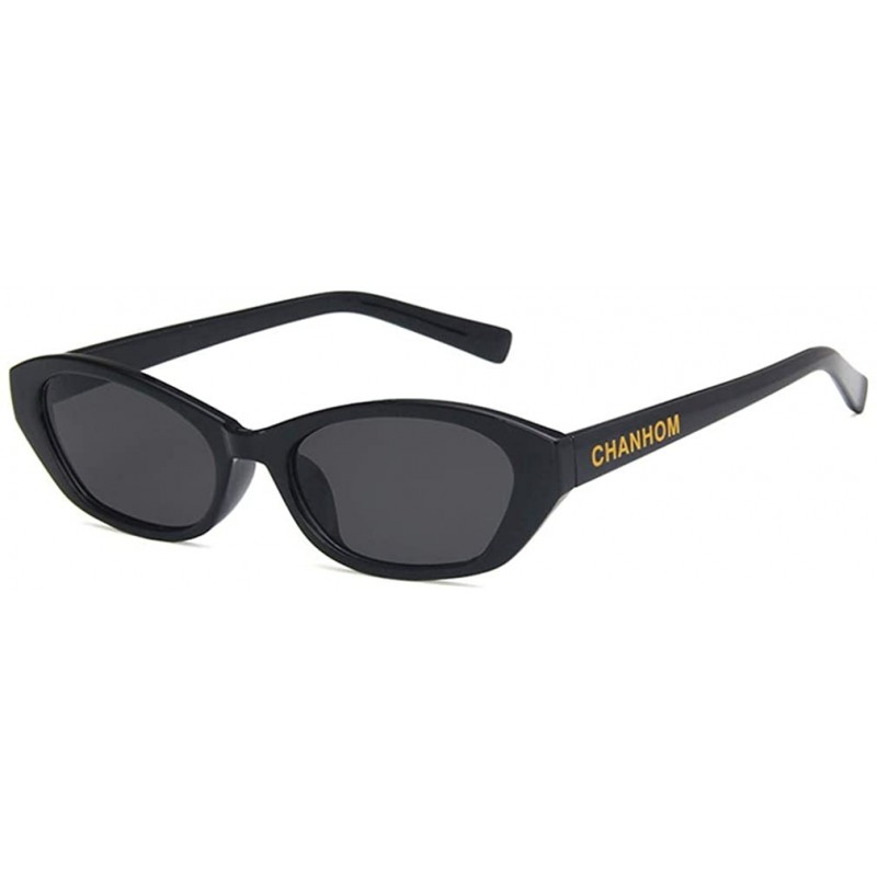 Oval Unisex Sunglasses Retro Bright Black Grey Drive Holiday Oval Non-Polarized UV400 - Bright Black Grey - CG18RLRSEND $8.74