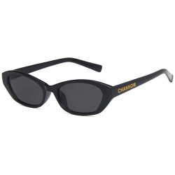 Oval Unisex Sunglasses Retro Bright Black Grey Drive Holiday Oval Non-Polarized UV400 - Bright Black Grey - CG18RLRSEND $8.74