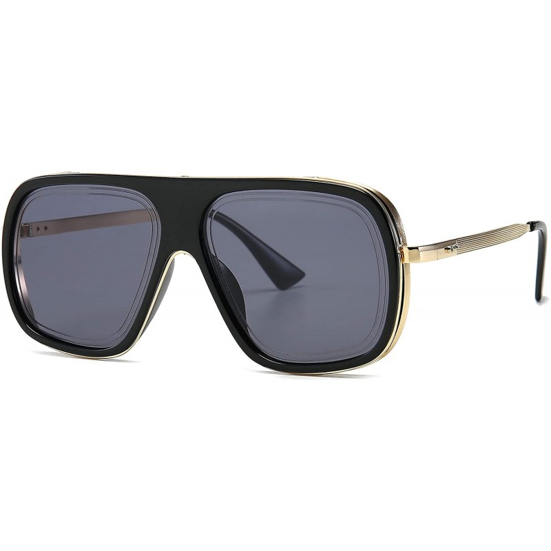 Oversized Pilot Sunglasses Mens Square Frame Sunglasses Bold Pilot Sports Eyewear - Gold Frame and Grey Lens - C918IK5U5MM $1...