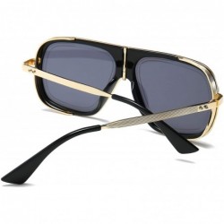 Oversized Pilot Sunglasses Mens Square Frame Sunglasses Bold Pilot Sports Eyewear - Gold Frame and Grey Lens - C918IK5U5MM $1...