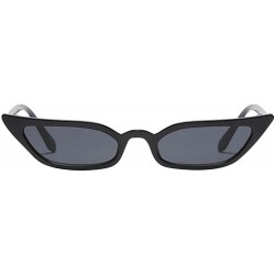 Cat Eye Small Frame Skinny Cat Eye Sunglasses for Women Colorful Lens Mini Narrow Square Retro Vintage Sunglasses - Black - C...