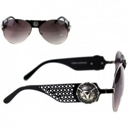 Aviator Longhorn Steer Western Aviator Womens Sunglasses - Black - CJ18EXQGWWT $28.84