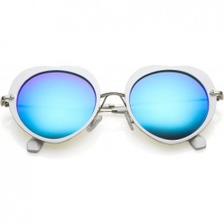 Oversized Women's Unique Thin Metal Arms Round Color Mirrored Lens Heart Sunglasses 54mm - Silver White / Blue Mirror - CQ186...