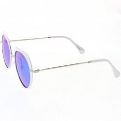 Oversized Women's Unique Thin Metal Arms Round Color Mirrored Lens Heart Sunglasses 54mm - Silver White / Blue Mirror - CQ186...