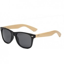 Wayfarer Unisex Wooden Bamboo Sunglasses Temples Classic Retro Designer 60mm - Matte Black/Black - CP12EMXXLHB $11.95