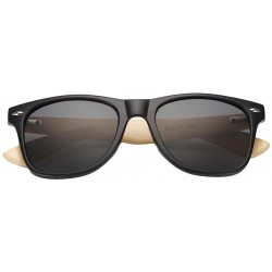 Wayfarer Unisex Wooden Bamboo Sunglasses Temples Classic Retro Designer 60mm - Matte Black/Black - CP12EMXXLHB $11.95