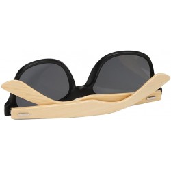 Wayfarer Unisex Wooden Bamboo Sunglasses Temples Classic Retro Designer 60mm - Matte Black/Black - CP12EMXXLHB $11.95