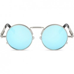Round Retro Round Circle Metal Frame Steampunk Sunglasses for Women Men3334 - Silver-blue - CC18Q577LLU $9.66