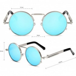 Round Retro Round Circle Metal Frame Steampunk Sunglasses for Women Men3334 - Silver-blue - CC18Q577LLU $9.66