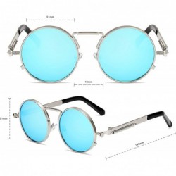 Round Retro Round Circle Metal Frame Steampunk Sunglasses for Women Men3334 - Silver-blue - CC18Q577LLU $9.66