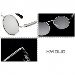 Round Retro Round Circle Metal Frame Steampunk Sunglasses for Women Men3334 - Silver-blue - CC18Q577LLU $9.66