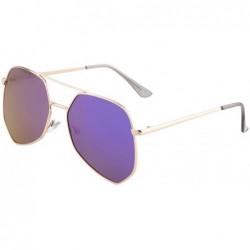 Aviator Color Mirror Wide Bridge Geometrical Aviator Sunglasses - Purple Gold - CB190OLZUCL $12.30