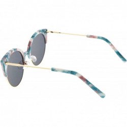 Cat Eye Women's Half Frame Ultra Slim Arms Round Flat Lens Cat Eye Sunglasses 53mm - Green Pink Gold / Smoke - CU184RAK6X9 $1...