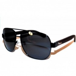 Aviator Ebony Aviator Wood Spring loaded Arms with Black Polarized UV400 Lens - CQ18E7E9EOW $40.76