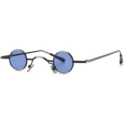 Round Tiny Sunglasses Round Retro Metal Men Punk Sun Glasses Women Eyewear - Gray Blue Lens - CC18W2M26AH $21.46
