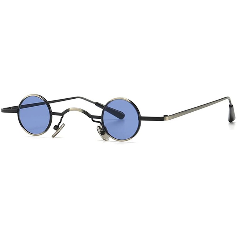 Round Tiny Sunglasses Round Retro Metal Men Punk Sun Glasses Women Eyewear - Gray Blue Lens - CC18W2M26AH $14.70