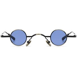 Round Tiny Sunglasses Round Retro Metal Men Punk Sun Glasses Women Eyewear - Gray Blue Lens - CC18W2M26AH $14.70