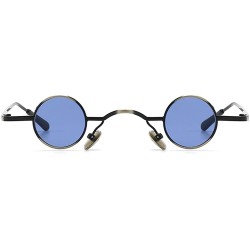 Round Tiny Sunglasses Round Retro Metal Men Punk Sun Glasses Women Eyewear - Gray Blue Lens - CC18W2M26AH $14.70