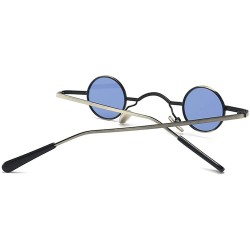 Round Tiny Sunglasses Round Retro Metal Men Punk Sun Glasses Women Eyewear - Gray Blue Lens - CC18W2M26AH $14.70