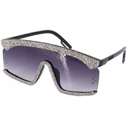 Oversized Oversize Shield Visor Sunglasses Flat Top Mirrored Mono Lens 170mm - Gray Rhinestone - CX1979Z40HA $33.50