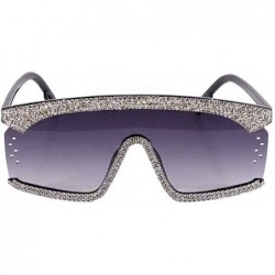 Oversized Oversize Shield Visor Sunglasses Flat Top Mirrored Mono Lens 170mm - Gray Rhinestone - CX1979Z40HA $15.39