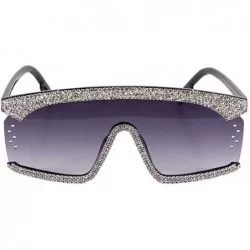 Oversized Oversize Shield Visor Sunglasses Flat Top Mirrored Mono Lens 170mm - Gray Rhinestone - CX1979Z40HA $15.39