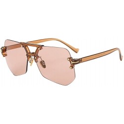 Rimless Unisex Rimless Irregular HD Sunglasses for Driving Fishing UV Protection - Light Brown - CJ18CYQCS92 $32.93