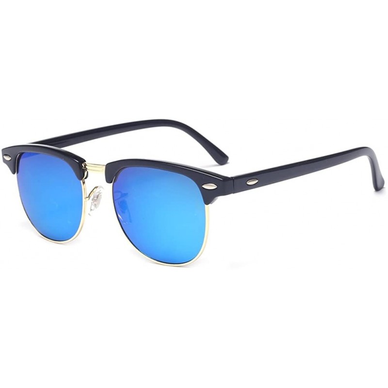 Aviator Vintage Retro Classic Half Frame Horn Rimmed Clear Lens Glasses - S2 Blue Polarized - CQ12F3CZCCR $7.37