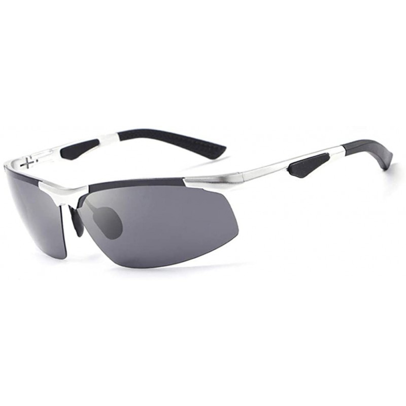 Rectangular Fashion Retro Biker Fishing Polarized Sunglasses for Men 3009 - Silver - C118ZXDETGW $15.27