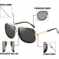 Aviator Retro Oversized Pilot Sunglasses Square Frame Metal Men Women Mirror Lens Polarized sunglasses UV400 protection - CR1...