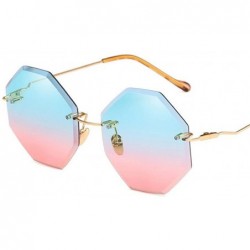 Rimless Retro Men Women Sunglasses Irregular Diamond Cutting Lens Vintage Glasses Eyewear - Blue Pink - CO18D604HCE $39.29