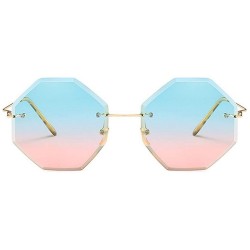 Rimless Retro Men Women Sunglasses Irregular Diamond Cutting Lens Vintage Glasses Eyewear - Blue Pink - CO18D604HCE $20.43