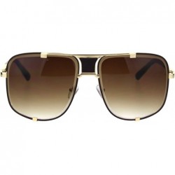 Rectangular Mens Bevel Edge Mobster Luxury Oversize Metal Rim Sunglasses - Gold Brown Brown - CZ18STDEXIL $24.26