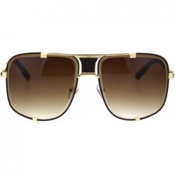 Rectangular Mens Bevel Edge Mobster Luxury Oversize Metal Rim Sunglasses - Gold Brown Brown - CZ18STDEXIL $11.15