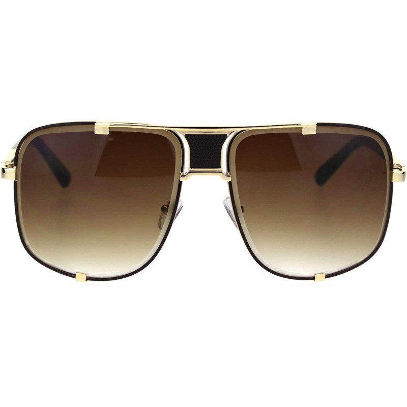 Rectangular Mens Bevel Edge Mobster Luxury Oversize Metal Rim Sunglasses - Gold Brown Brown - CZ18STDEXIL $11.15