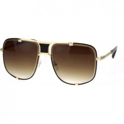 Rectangular Mens Bevel Edge Mobster Luxury Oversize Metal Rim Sunglasses - Gold Brown Brown - CZ18STDEXIL $11.15