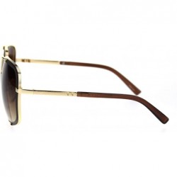 Rectangular Mens Bevel Edge Mobster Luxury Oversize Metal Rim Sunglasses - Gold Brown Brown - CZ18STDEXIL $11.15