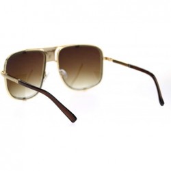 Rectangular Mens Bevel Edge Mobster Luxury Oversize Metal Rim Sunglasses - Gold Brown Brown - CZ18STDEXIL $11.15