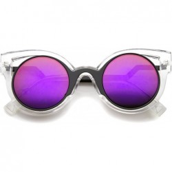 Cat Eye Womens Inner Metal Frame Zigzag Stepped Temple Two-Tone Cat Eye Sunglasses - Clear-black / Purple Mirror - C812EH19MK...