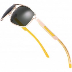Aviator Classic Retro Metal Frame Polarized Sunglasses Rectangular Sun Glasses - 96403-gold(yellow Temple) - CF18A9GRUNR $23.52