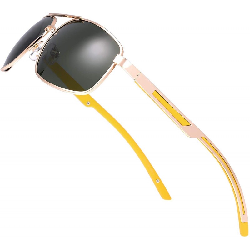 Aviator Classic Retro Metal Frame Polarized Sunglasses Rectangular Sun Glasses - 96403-gold(yellow Temple) - CF18A9GRUNR $10.39